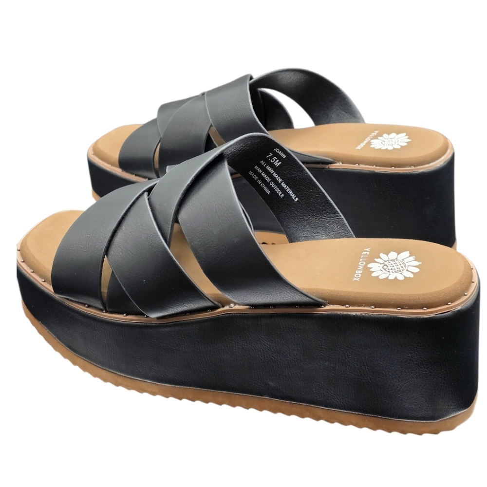 Yellow Box Joann Black Platform Wedge Sandals 7.5 Criss Cross